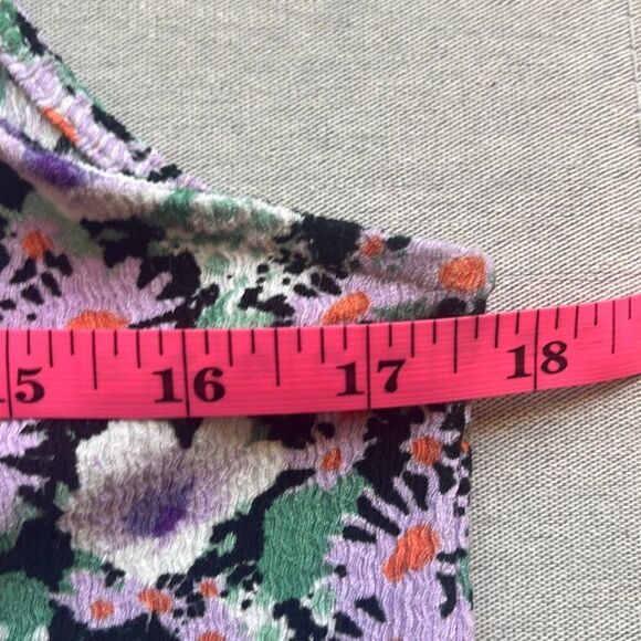 Anthropologie XS Purple Black Floral Print Ruffle V Neck Blouse Top Boho Cottage - Picture 8 of 9